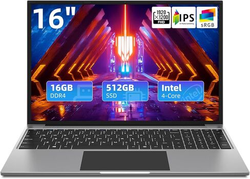 Laptop 16", 16GB RAM 512GB SSD, FHD IPS 1920x1200 Display, Quad Core N CPU, Notebook Computer with 4 Stereo Speakers, Cooling System, 38Wh Battery, Numeric Keypad, USB3.0*2, Business Student Laptops. in Saudi Arabia