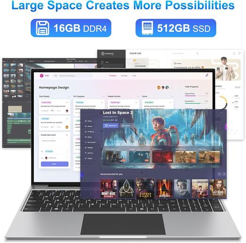 Laptop 16", 16GB RAM 512GB SSD, FHD IPS 1920x1200 Display, Quad Core N CPU, Notebook Computer with 4 Stereo Speakers, Cooling System, 38Wh Battery, Numeric Keypad, USB3.0*2, Business Student Laptops. in Saudi Arabia