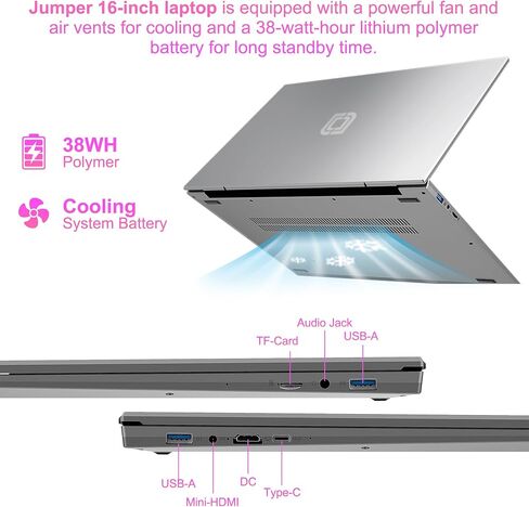 Laptop 16", 16GB RAM 512GB SSD, FHD IPS 1920x1200 Display, Quad Core N CPU, Notebook Computer with 4 Stereo Speakers, Cooling System, 38Wh Battery, Numeric Keypad, USB3.0*2, Business Student Laptops. in Saudi Arabia