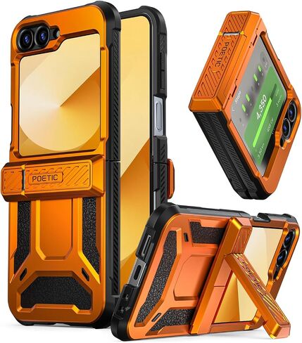 Poetic Spartan Case for Samsung Galaxy Z Flip 6 5G (2024), [Kickstand][Built-in Screen Protector][Hinge Protection][20FT Drop Tested], Full-Body Rugged Shockproof Protective Cover, Metallic Orange in Saudi Arabia