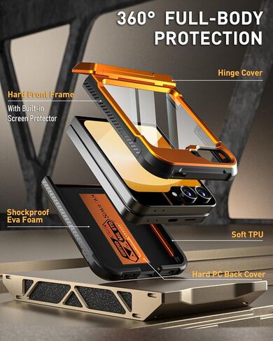 Poetic Spartan Case for Samsung Galaxy Z Flip 6 5G (2024), [Kickstand][Built-in Screen Protector][Hinge Protection][20FT Drop Tested], Full-Body Rugged Shockproof Protective Cover, Metallic Orange in Saudi Arabia