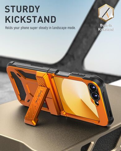 Poetic Spartan Case for Samsung Galaxy Z Flip 6 5G (2024), [Kickstand][Built-in Screen Protector][Hinge Protection][20FT Drop Tested], Full-Body Rugged Shockproof Protective Cover, Metallic Orange in Saudi Arabia