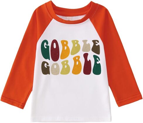 Toddler Baby Boy Girl Gobble Shirt Thanksgiving Turkey Print Long Sleeve Blouse Top Kid Fall Casual Clothes in Saudi Arabia