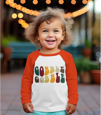 Toddler Baby Boy Girl Gobble Shirt Thanksgiving Turkey Print Long Sleeve Blouse Top Kid Fall Casual Clothes in Saudi Arabia