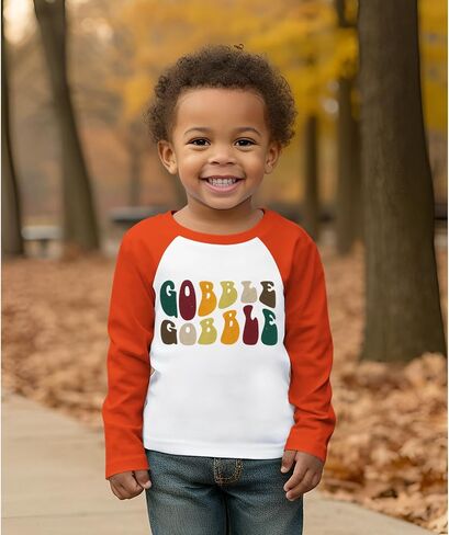 Toddler Baby Boy Girl Gobble Shirt Thanksgiving Turkey Print Long Sleeve Blouse Top Kid Fall Casual Clothes in Saudi Arabia