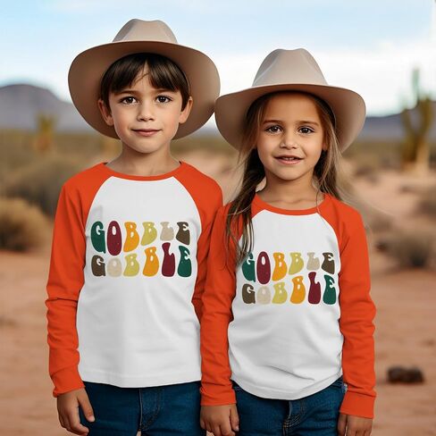 Toddler Baby Boy Girl Gobble Shirt Thanksgiving Turkey Print Long Sleeve Blouse Top Kid Fall Casual Clothes in Saudi Arabia