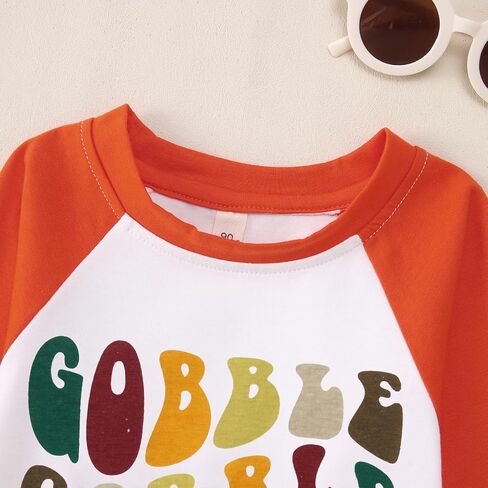 Toddler Baby Boy Girl Gobble Shirt Thanksgiving Turkey Print Long Sleeve Blouse Top Kid Fall Casual Clothes in Saudi Arabia
