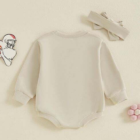 Infant Baby Girl Football Outfits Game Day Print Bubble Oversized Sweatshirt Romper Headband Cute Fall Winter Clothes in Kuwait
