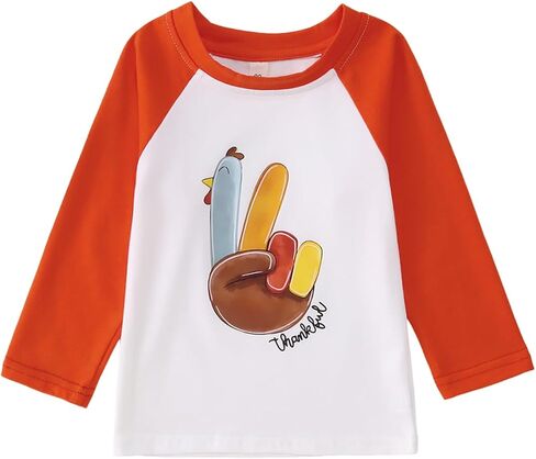 Toddler Baby Boy Girl Gobble Shirt Thanksgiving Turkey Print Long Sleeve Blouse Top Kid Fall Casual Clothes in Saudi Arabia