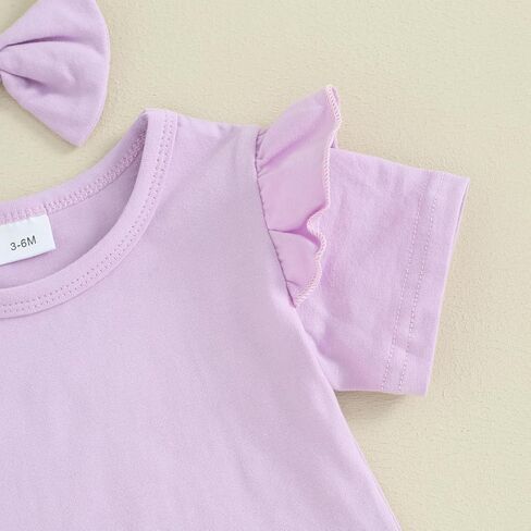 Ledy Champswiin Infant Baby Girl Summer Clothes Solid Color Short Sleeve Ruffle Tops Shorts Set Toddler 3Pcs Outfits in Kuwait