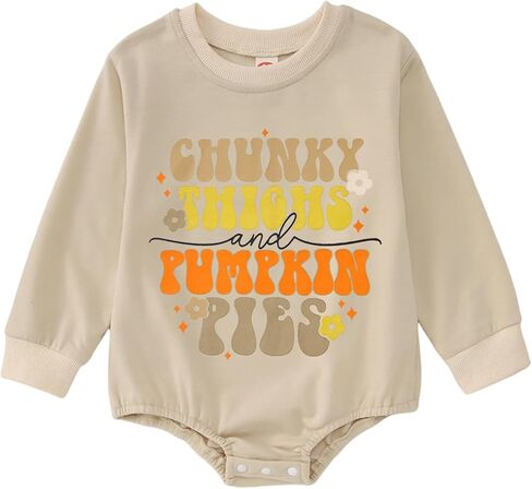 SOFEON Infant Baby Girls Thanksgiving Romper Chunky Thighs And Pumpkin Pies Outfits Bubble Sweatshirt Onesie Fall Clothes in Saudi Arabia