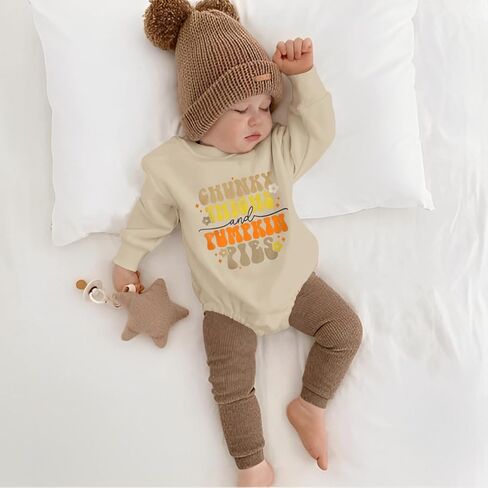 SOFEON Infant Baby Girls Thanksgiving Romper Chunky Thighs And Pumpkin Pies Outfits Bubble Sweatshirt Onesie Fall Clothes in Saudi Arabia