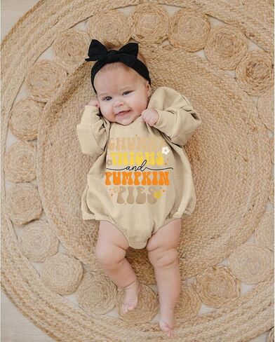 SOFEON Infant Baby Girls Thanksgiving Romper Chunky Thighs And Pumpkin Pies Outfits Bubble Sweatshirt Onesie Fall Clothes in Saudi Arabia