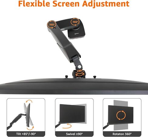 Amazon Basics Gas Spring Single Computer Monitor Arm Mount, Adjustable, Holds up to 27" Monitors, Black in Saudi Arabia