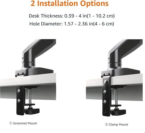 Amazon Basics Gas Spring Single Computer Monitor Arm Mount, Adjustable, Holds up to 27" Monitors, Black in Saudi Arabia