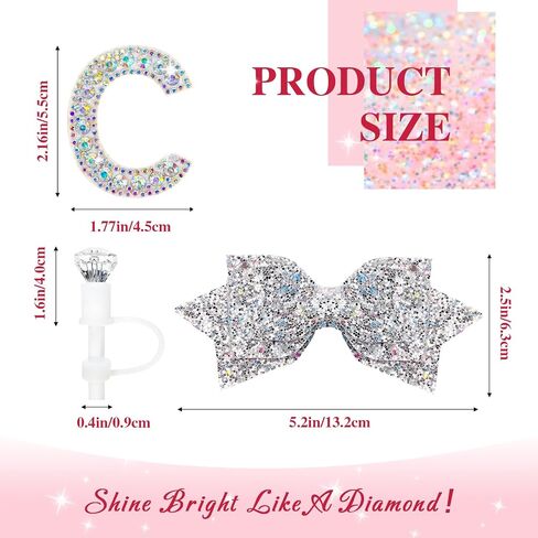 Water Bottle Accessories Set for Stanley Cup 30&40Oz, Letter Charms, Diamond Straw Topper, Glitter Silicone Boot & Sticker, Bow Straw Cover in Saudi Arabia