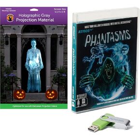 AtmosFX Phantasms USB + 5.5' x 9' Large Gray Holographic Screen for Halloween Projection