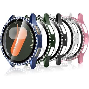 5 Pack Screen Protector Case Compatible with Samsung Galaxy Watch 7 40mm,Bling Crystal HD Hard PC Ultra-Thin Crystal Bumper Case(Transparent, Black, Rose Pink, Green, Blue)