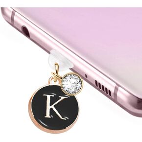 ELISE & FONDA TP37 New Type-C Charging Port Anti Dust Plug Tiny Round Letter K Cell Phone Charm for Samsung/OnePlus/Xiaomi/Oppo Android Phone iPhone 15/16 (Black) in Kuwait