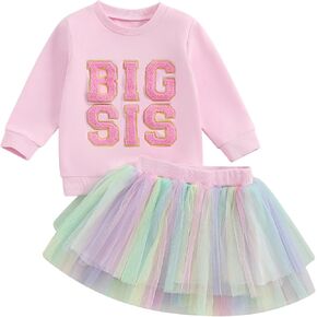 FYBITBO Fall Toddler Little Girl Clothes 1T 2T 3T 4T 5T Skirt Outfits Big Sister Sweatshirt Long Sleeve Shirt Tutu Skirt Set