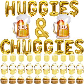 Huggies and Chuggies Party Decorations Include Baby Feeding Bottle Beer Mug Cupcake Toppers Cheers Beers Bottle Balloons Baby Shower Baby Gender Reveal Party Supplies Diaper Party Decor