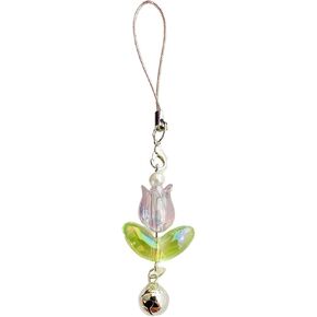 XUYUH Cute Tulips Flower Bell Pendant Phone Straps Lanyard Pocket Keychain Strap Backpack Charm Car Key Decoration Chain, as show