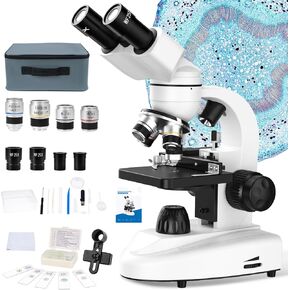 MAXLAPTER Binocular Microscope, 40X-1000X Magnification Microscope for Adults and Kids, Compound Microscope with Mechanical Stage and Coaxial Coarse/Fine Focus Knobs for Lab Students Homeschool Use