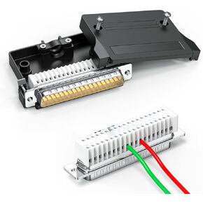 2Pack Small Volume DB25 Female+Male Solderless Connector, RS232 D-SUB Serial to 25 Pin Port Adapter Integrated Screw Terminal Module with Case Long Bolts Nuts