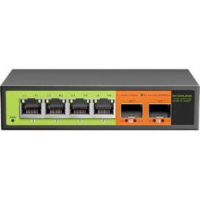 6 Port 2.5G Ethernet Switch, 4x2.5gb Ports with 2x10gb SFP Uplink, Unmanaged,Plug & Play, Desktop/Wall-Mount, Fanless Metal Design, Compatible with 100/1000/2500Mbps Network (SL-G0402F1)