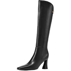 Women's Knee High Boots Fashion Long Boots Dressy Square Toe Tall Boots with Side Zipper 3 Inch Flare Heel