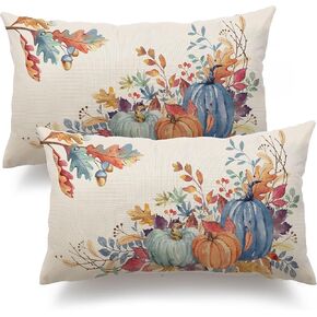 DFXSZ Fall Pillow Covers 18x18 inch Set of 2 Orange White Pumpkin Fallen Leaves Decorative Outdoor Throw Pillow Covers Autumn Thanksgiving Farmhouse Decoration for Home Couch TH27-A18