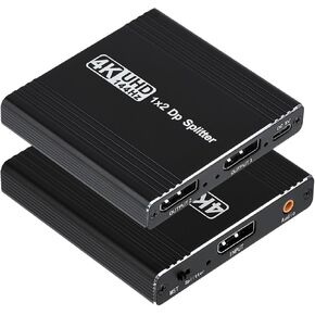 Displayport Splitter for Dual displayport Monitor Support Extend/Mirror Mode, 4K@144Hz 120Hz 60Hz Display Port Splitter 1 in 2 Out, MST Display Port Adapter for Desktop PC Laptop