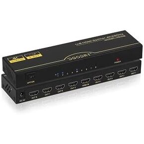 4K HDMI Splitter 1 in 8 Out, 8 Port HDMI Splitter 1x8 Support 4Kx2K@30Hz, HDM 1.4, HDCP, 3D, 1080P for Multi Monitor HDTV DVD PS3/4 Fire Stick
