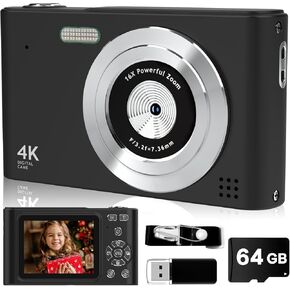 Digital Camera,FHD 1080P Camera with 32GB Card,44MP Digital Point and Shoot Kids Camera with Anti Shake 16X Zoom，Portable Small Camera Gift for Kid Girl Boy Teen (Pink)