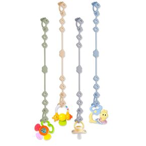 Toy Straps for Baby, 4 Pack Adjustable Silicone Toy Safety Straps for Stroller, High Chair, Car Seat, Teething Toy, Cribs, Food Grade Silicone, BPA Free, Multi Colors (Blue+Green+Gray+Beige)