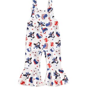 Emmababy Baby Girl Flare Romper Floral Bell Bottom Jumpsuit Toddler Sleeveless Cow Print Overalls Summer Clothes Farm Outfits