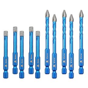Diamond Drill Bit 1/4"*8 - Carbide Tipped Drill bit 1/4"*2 Masonry Drill Bit for Porcelain Ceramic Tiles Glass Plastic Granite