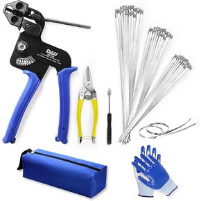 Stainless Steel Cable Tie Gun Kit with 150PCS Ties - Special Tool for Fastening and Cutting Metal Cable Ties- Ideal for Chain Link Fence, Dog Fence, Chicken Wire, Outdoor Fencing