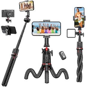 Phone Tripod Flexible Selfie Stick - Octopus Camera Tripod Extendable Cell Phone Tripod Stand with Remote, 360° Rotation Portable Travel Tripod for iPhone Android Camera Video Recording