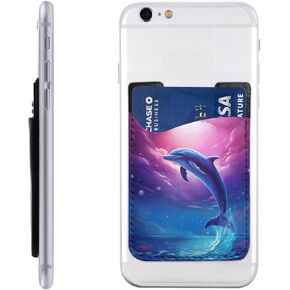 dolphin Phone Case Card Holder Stick On, Stick On Phone Card Holder Leather Wallet, Stick On Adhesive Phone Pocket Compatible with Most of Cell Phones