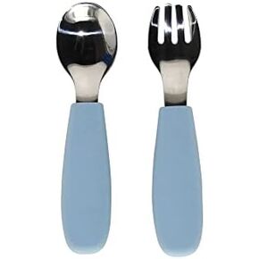 nouka Toddler Cutlery Set | 100% Food-Grade Silicone & Stainless Steel | Comes With A Soft & Comfortable Grip | Safe With Smooth Edge Design | Dishwasher Friendly | Lily Blue