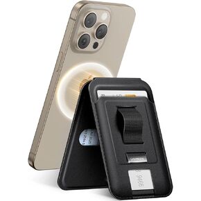 UGREEN for Magsafe Wallet, Magnetic Phone Wallet Compatible for iPhone with Finger Loop Grip, Adjustable Magnetic Wallet Stand Compatible with iPhone 15/14/13/12 Series (Mini Not Included), Black