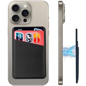 doeboe Compatible with Magsafe Wallet iPhone 14 13 12 Pro Max, Leather Card Holder for Back of iPhone 13 12, Magnetic Credit Card Wallets for iPhone 13 12 Mini Pro, Mag Safe Accessories (Black)