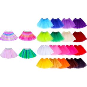 18 Pcs Toddler Girls Tutu Dresses 3 Layers Princess Tutu Dresses and 4 Pack Rainbow Tutu Skirt