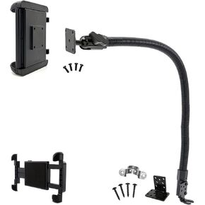 Enhanced ELD Floor Seat Rail Tablet Mount for Car Truck Fleet Limo - Adjustable Gooseneck iPad Air Pro Mini Holder for All Vehicle |Compatible w/7-14 Tablets (incldues 2nd Drill Plate Kit)