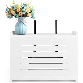 Wooden Router Shelf Wall Mount WiFi Router Storage Box Modem Cable Router Cover Organized Power Strip Cable Management Hider Rack by Solid Wood Need Assembly White