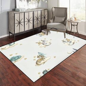 Dragon Baby Animals Watercolor Seamless Area Rug Outdoor Patio Rug Play Mat Modern Floor Carpet Non-Slip Home Decor Living Room Kids Bedroom Nursery, 6x9 ft