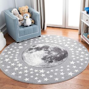 SAFAVIEH Carousel Kids Collection Area Rug - 4' Round, Light Grey & White, Non-Shedding & Easy Care, Ideal for High Traffic Areas for Boys & Girls in Playroom, Nursery, Bedroom (CRK135F)