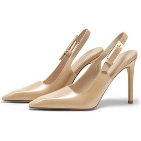 Coutgo Women's Slingback High Heels Pointed Toe Stilettos Metal Buckle Dress Party Pump Shoes