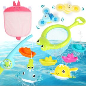Bathtub Toys for Toddlers and Babies, Mold Free Bathtub Floating Fishing Toys, Bathtime Joy Ships Magnetic and Movable Whale with Storage Bags Swimming Pool Toys(10pcs)